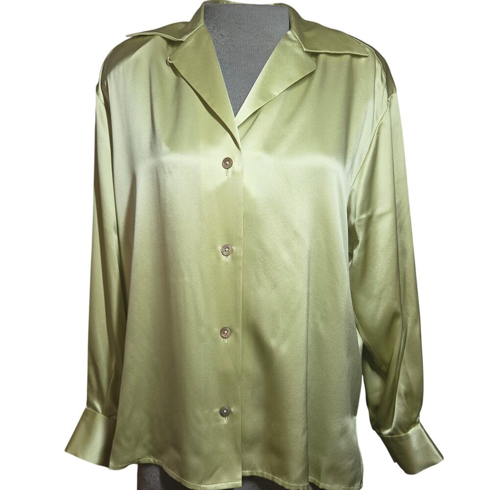 Green Silk Blouse Size 8 Petite